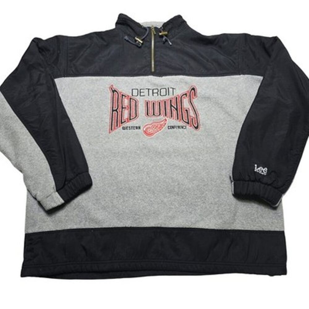 Vintage Detroit Red Wings Pullover Jacket Team Logo 1/4 Zip Size Large Mens 90's
